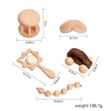 Wooden Baby Toys Set 5-Piece for Infants 0-6 Months