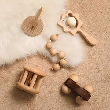 Wooden Baby Toys Set 5-Piece for Infants 0-6 Months