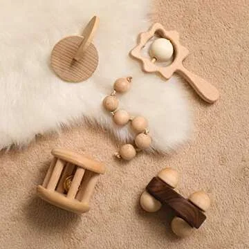 Wooden Baby Toys Set 5-Piece for Infants 0-6 Months
