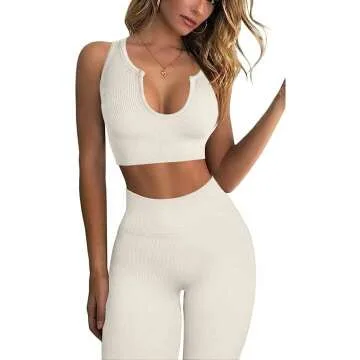 QINSEN Women's Ribbed Seamless Yoga Set - Stylish Comfort