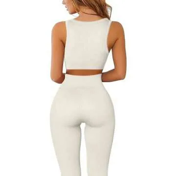 QINSEN Women's Ribbed Seamless Yoga Set - Stylish Comfort