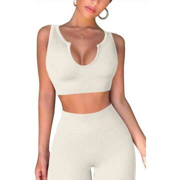 QINSEN Women's Ribbed Seamless Yoga Set - Stylish Comfort