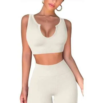 QINSEN Women's Ribbed Seamless Yoga Set - Stylish Comfort