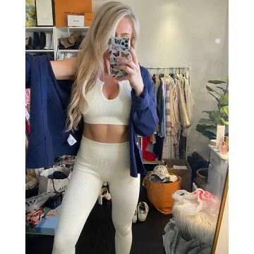 QINSEN Women's Ribbed Seamless Yoga Set - Stylish Comfort