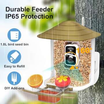 birdsnap® TUC- Bird Feeder with Camera 2K Live Stream 160°View with Solar Panel 32GB Card 4-in-1 Perch, Auto Notify AI Identify 10000+ Bird Watching Camera 2.4G WiFi Wireless Outdoor for Bird Lover