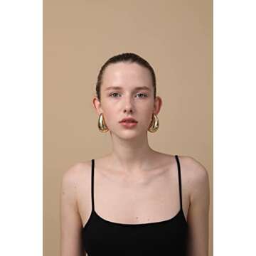 Ascona Extra Large Chunky Gold Hoop Earrings for Women, Big Statement Lightweight Teardrop Waterdrop Tear Drop Earrings, Hypoallergenic Fashion Jewelry