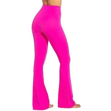Sunzel Flare Leggings, Crossover Yoga Pants for Women with Tummy Control, High-Waisted and Wide Leg Hot Pink