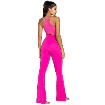 Sunzel Flare Leggings, Crossover Yoga Pants for Women with Tummy Control, High-Waisted and Wide Leg Hot Pink