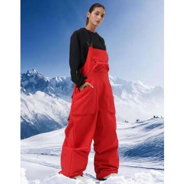 IMPHUT Womens Ski Bibs Snow Pants Super Baggy Snowboard Loose Bibs Waterproof Windproof Insulated Warm Winter,Red M