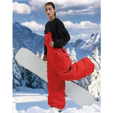 IMPHUT Womens Ski Bibs Snow Pants Super Baggy Snowboard Loose Bibs Waterproof Windproof Insulated Warm Winter,Red M