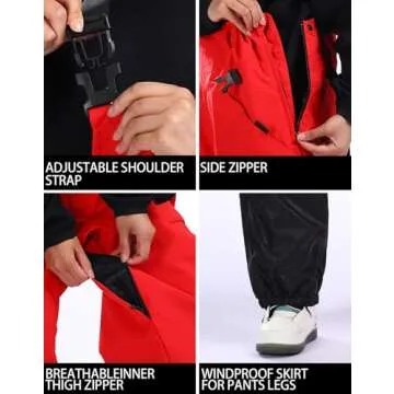 IMPHUT Womens Ski Bibs Snow Pants Super Baggy Snowboard Loose Bibs Waterproof Windproof Insulated Warm Winter,Red M