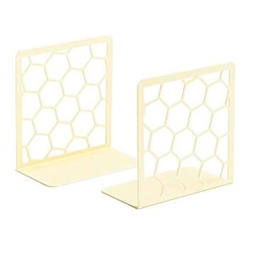 GEOMOD Geometric Honeycomb Yellow Metal Bookends Decorative - Tall Sturdy Book Ends for Shelves - Modern Heavy Duty Bookend Stopper - Office or Home Book Shelf - 6x3.25x6.25 Inches - 1 Pair