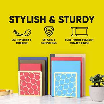 GEOMOD Geometric Honeycomb Yellow Metal Bookends Decorative - Tall Sturdy Book Ends for Shelves - Modern Heavy Duty Bookend Stopper - Office or Home Book Shelf - 6x3.25x6.25 Inches - 1 Pair