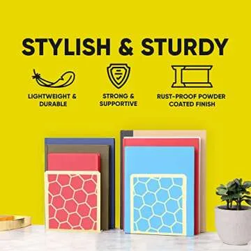 GEOMOD Geometric Honeycomb Yellow Metal Bookends Decorative - Tall Sturdy Book Ends for Shelves - Modern Heavy Duty Bookend Stopper - Office or Home Book Shelf - 6x3.25x6.25 Inches - 1 Pair