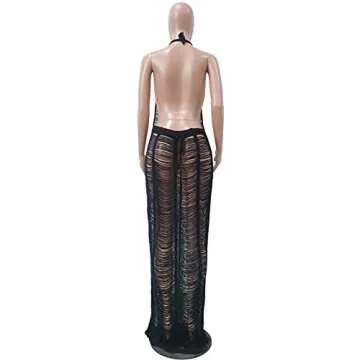 Maxi Swimwear Cover Ups Dress Halter Sleeveless Crochet