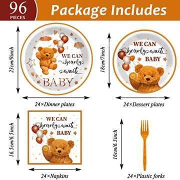 Wiooffen Bear Baby Shower Teddy Plates Napkins Supplies for 24 Guests Brown Bear Party Tableware Dis...