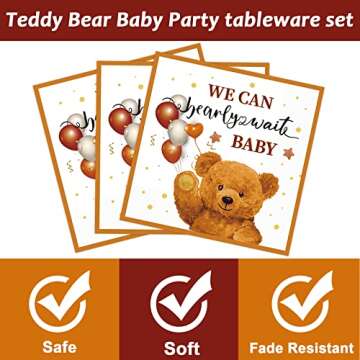 Wiooffen Bear Baby Shower Teddy Plates Napkins Supplies for 24 Guests Brown Bear Party Tableware Disposable We Can Bearly Wait Baby Bear Theme Baby Shower Party Decorations Favors, 96PCS