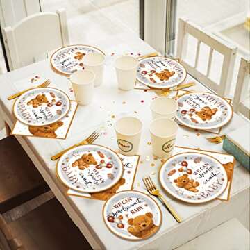 Wiooffen Bear Baby Shower Teddy Plates Napkins Supplies for 24 Guests Brown Bear Party Tableware Disposable We Can Bearly Wait Baby Bear Theme Baby Shower Party Decorations Favors, 96PCS