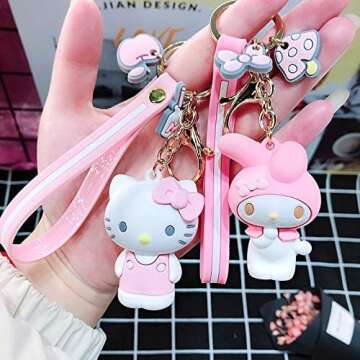 2pcs My Melody + Hello Kitty,Cute Kawaii Accessories Anime Keychain Cartoon Keychain Keyring Key Pur...