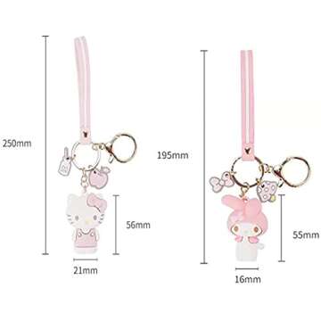 2pcs My Melody + Hello Kitty,Cute Kawaii Accessories Anime Keychain Cartoon Keychain Keyring Key Purse Handbag Car Charms