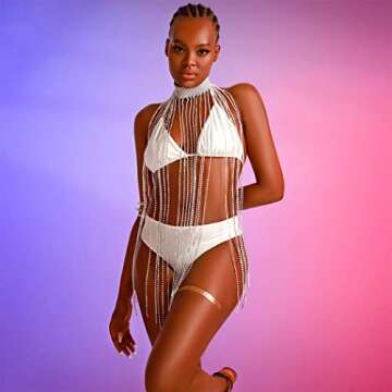 Fstrend Women Rhinestone Choker Long Tassel Necklaces Sparkly Crystal Collar Necklace Fashion Statem...