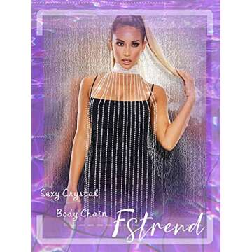 Fstrend Women Rhinestone Choker Long Tassel Necklaces Sparkly Crystal Collar Necklace Fashion Statement Party Festival Body Accessories Jewelry Chain