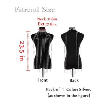 Fstrend Women Rhinestone Choker Long Tassel Necklaces Sparkly Crystal Collar Necklace Fashion Statement Party Festival Body Accessories Jewelry Chain