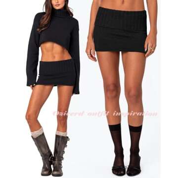 OZICERD Knit Bodycon Mini Skirts for Women High Waisted Fold Over Low Rise Y2k Cute Short Skirt Wrap...