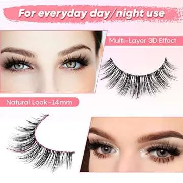 False Eyelashes 3D Lashes Natural Look Fake Eyelashes Clear Band 14mm lashes Soft Volume Lashes 10 Pairs Pack
