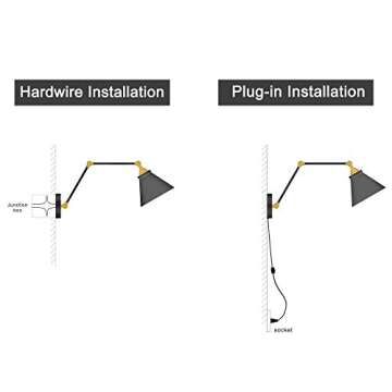 LNC Black Swing Arm Wall Lamp Adjustable Wall Sconces Plug-in Sconces Wall Lighting (2 Pack-Black)