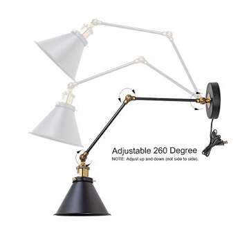 LNC Black Swing Arm Wall Lamp Adjustable Wall Sconces Plug-in Sconces Wall Lighting (2 Pack-Black)