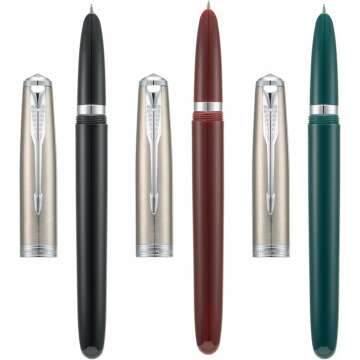 3 Jinhao 86 Fountain Pen Set: Black, Wine Red & Green Resin with Extra Fine Nib