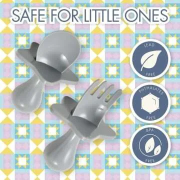 Nooli Baby Utensils Baby Feeding Baby Forks Baby Spoon Baby Feeding Supplies, BPA Phthalates-Free, Dishwasher and Sterilizer Safe, Gray