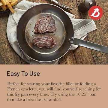 De Buyer 10.25” Mineral B Carbon Steel Fry Pan for Every Cook