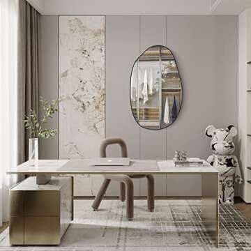 RACHMADES 33.5×20.5 inches Irregular Wall , Asymmetrical , Large Vanity Mirror for Wall Decoration, Modern Wood Framed for Living Room Bedroom Bathroom Entryway Mirror