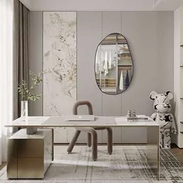 RACHMADES 33.5×20.5 inches Irregular Wall , Asymmetrical , Large Vanity Mirror for Wall Decoration, Modern Wood Framed for Living Room Bedroom Bathroom Entryway Mirror