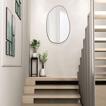 RACHMADES 33.5×20.5 inches Irregular Wall , Asymmetrical , Large Vanity Mirror for Wall Decoration, Modern Wood Framed for Living Room Bedroom Bathroom Entryway Mirror