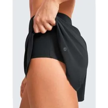 CRZ YOGA Mid Waisted Dolphin Athletic Shorts for Women 4" Lightweight High Split for Gym Workout with Liner Quick Dry Black X-Large