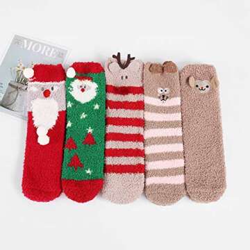 Zando Christmas Fuzzy Socks - Soft Warm Slipper Socks for Women