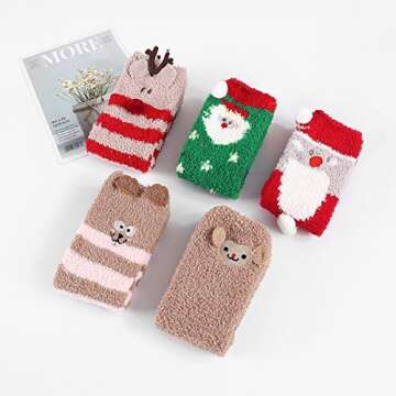 Zando Christmas Fuzzy Socks - Soft Warm Slipper Socks for Women