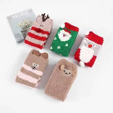 Zando Christmas Fuzzy Socks - Soft Warm Slipper Socks for Women