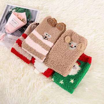 Zando Christmas Fuzzy Socks - Soft Warm Slipper Socks for Women