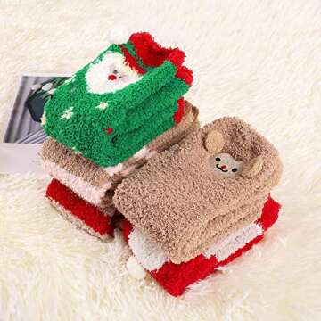 Zando Christmas Fuzzy Socks - Soft Warm Slipper Socks for Women