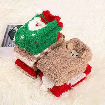 Zando Christmas Fuzzy Socks - Soft Warm Slipper Socks for Women