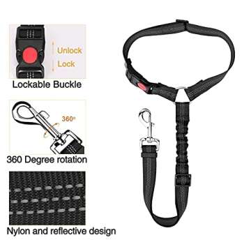 FYY Dog Seatbelt, Dog Seat Belt, Dog Car Seat Belt, Adjustable Pet Seatbelt for Dogs in Car, Dog Seat Belt Tether, Nylon Dog Car Seat Belt Elastic Dog Car Seatbelt for Small to Large Dogs Black