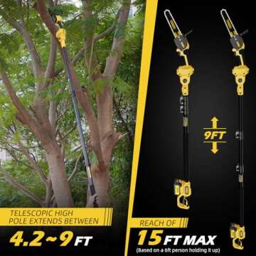 Cordless Pole Saw & Mini Chainsaw 2-IN-1, 21V 3Ah Battery Powered 6 Inch Brushless Electric Rotatable Pole Saw, 15-Foot Max Reach & Multi-Angle for Tree Branches Pruning, Wood Cutting