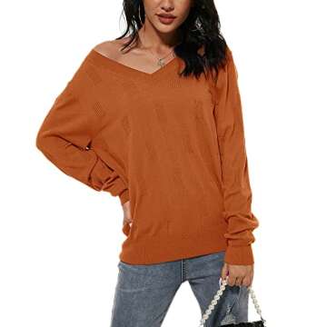 Arach&Cloz Women's Spring Tops 2025 Fashion Trendy V Neck Long Sleeve Shirts Knit Casual Pullover Sw...