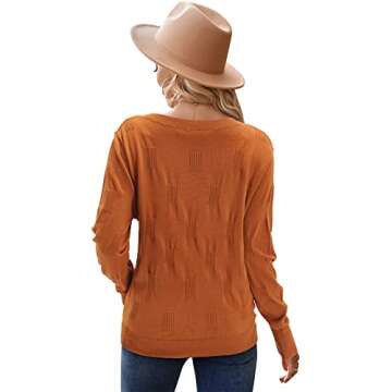 Arach&Cloz Women's Spring Tops 2025 Fashion Trendy V Neck Long Sleeve Shirts Knit Casual Pullover Sweater Clothes Red Caramel