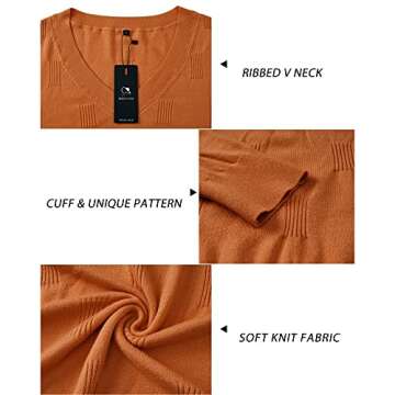Arach&Cloz Women's Spring Tops 2025 Fashion Trendy V Neck Long Sleeve Shirts Knit Casual Pullover Sweater Clothes Red Caramel