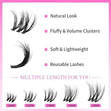 VEYESBEAUTY Lash Clusters Fluffy Individual Lash Extensions VBmuse 3D Layered Volume Eyelashes Thin & Invisible Band Wispy Faux Mink Lash Newbie's Five-Second Mixed Length 10-18mm